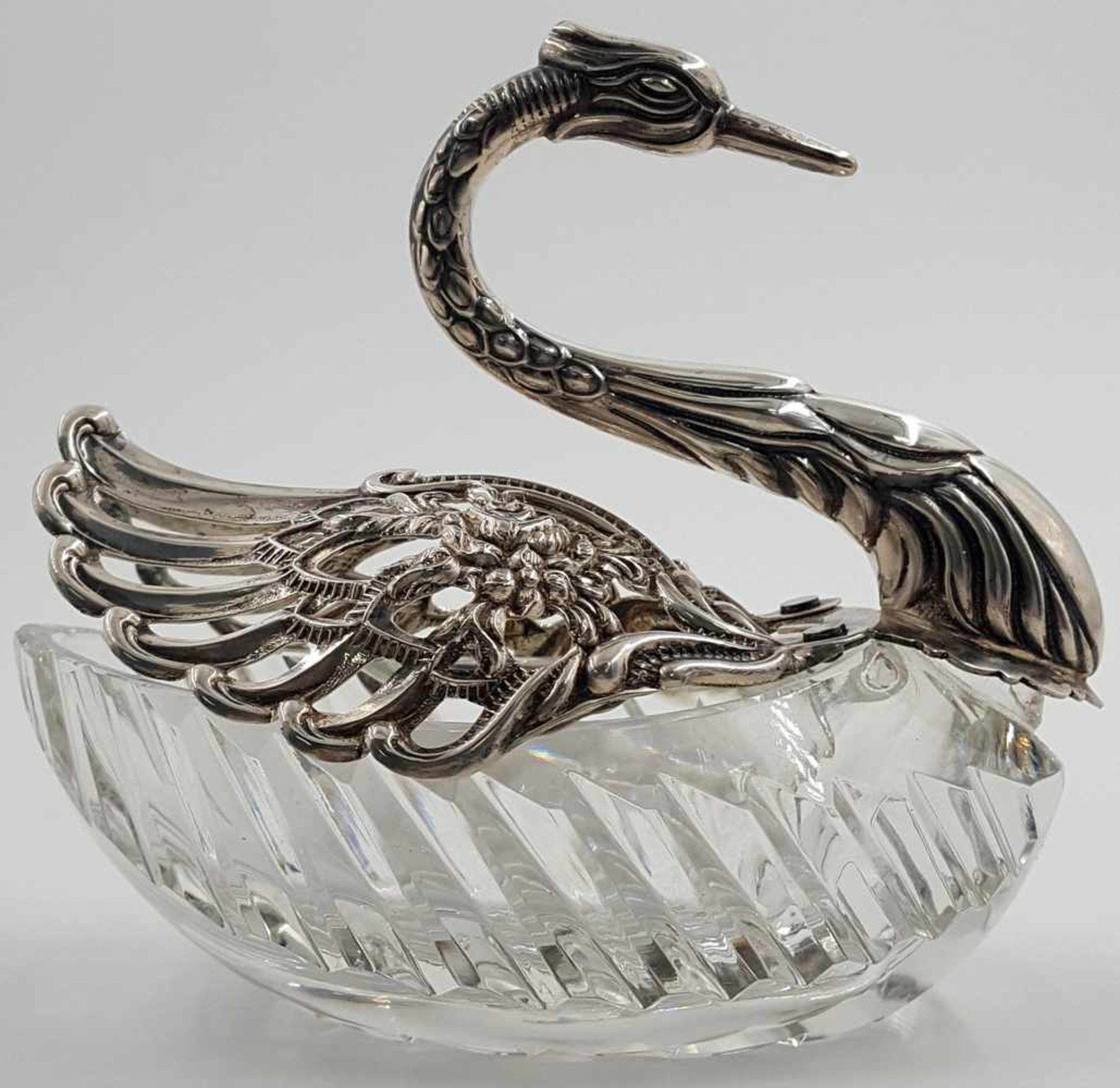 Swan vessel. Swan 835 silver. Lead crystal glass body. - Bild 3 aus 9