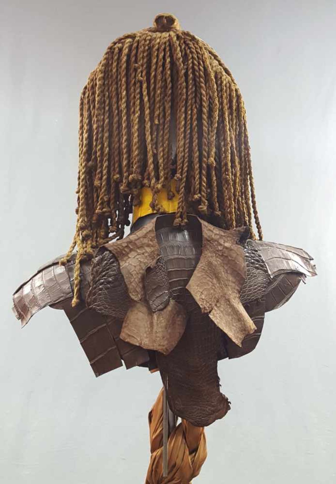 Mask. Wood and textile. 183 cm high with stand. Africa. - Image 3 of 7