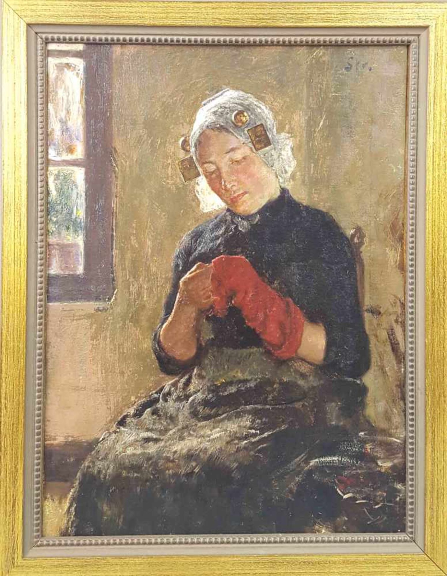 DUTCH IMPRESSIONIST (XIX-XX). Seamstress in Frisian attire. - Image 2 of 6