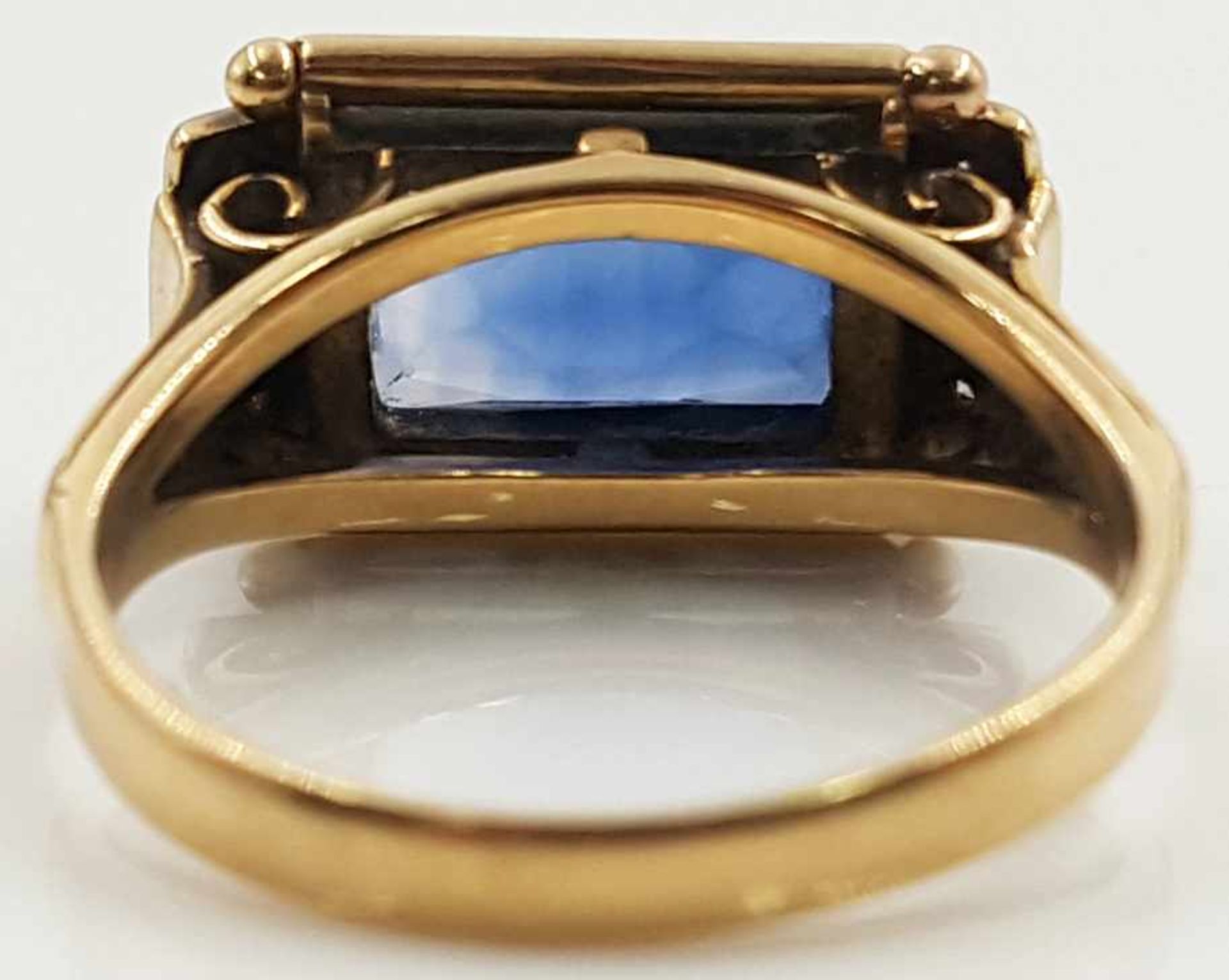 Ring set with Sapphire baguette and diamonds. 585 yellow gold. - Image 2 of 6