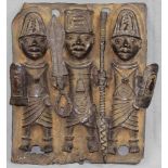 Relief. With 3 figures. Benin? Probably bronze. 42 cm x 34 cm.
