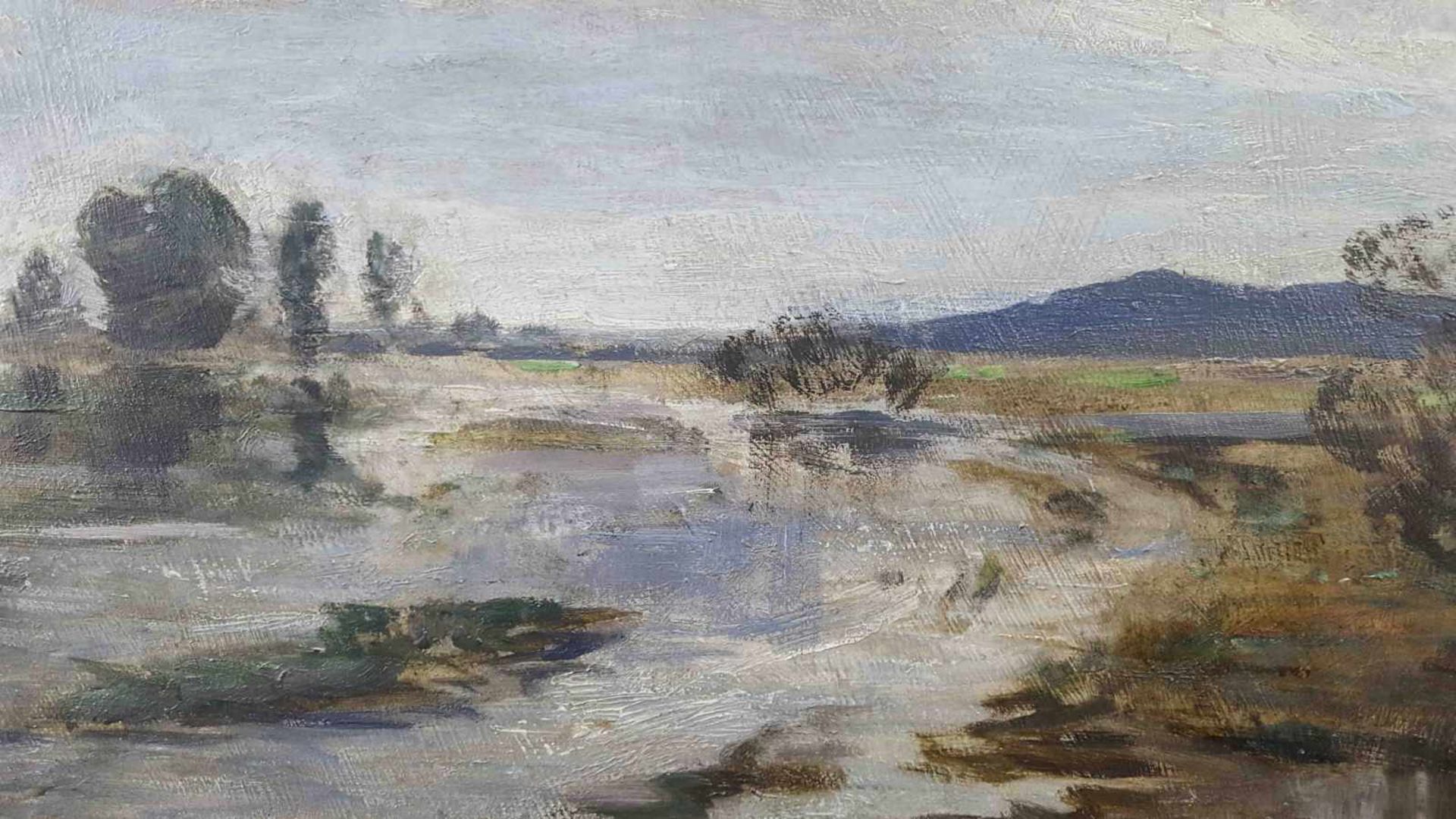 INDISTINCTLY SIGNED (XIX). Impressionist river landscape, 1899. - Bild 4 aus 5