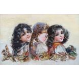 MONOGRAMIST "J.T." (XIX). Three girls with autumn leaves. 1899.