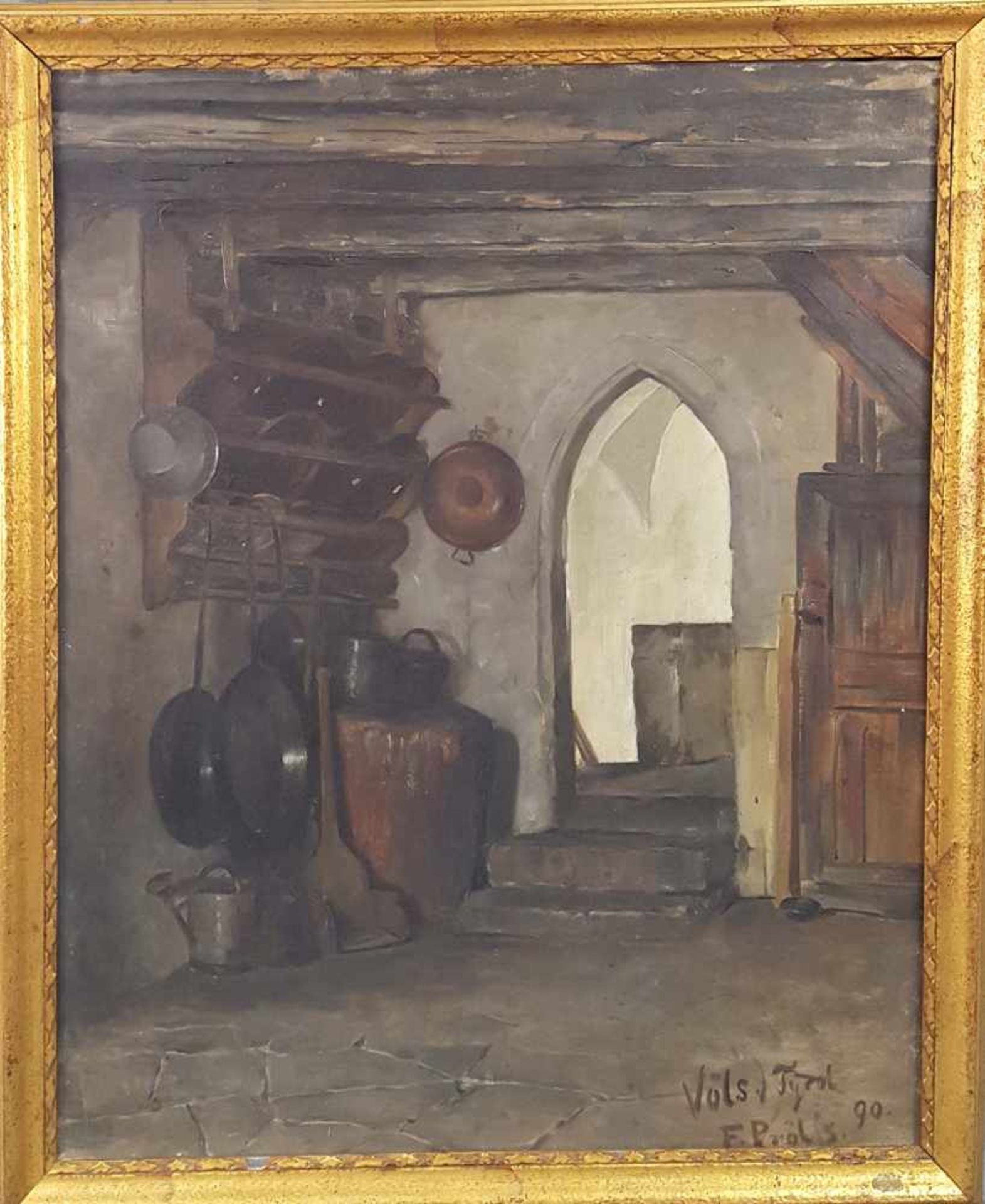 Friedrich Anton PRÖLSS (1855 - 1934). "Völs i. Tirol". Tyrolean interior.<b - Bild 2 aus 6