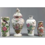 3 vases and 1 lid vase. Proably China.