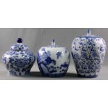 3 lid vessels, porcelain. Proably China. One with mark.