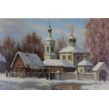 RUSSIAN SCHOOL (XX). Orthodox monastery in winter.
