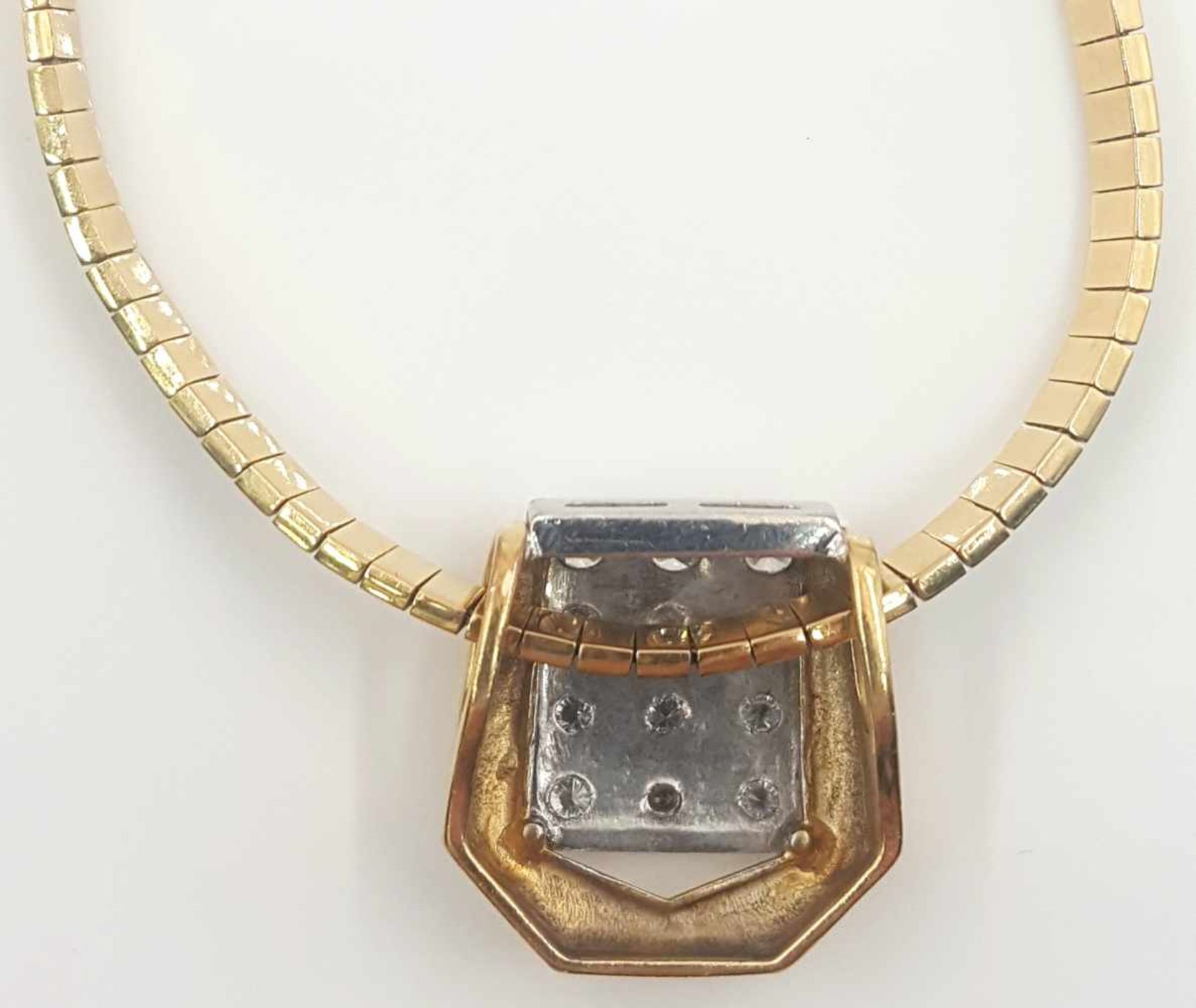 Necklace, 750 yellow gold and pendant with 12 diamonds. - Bild 3 aus 8