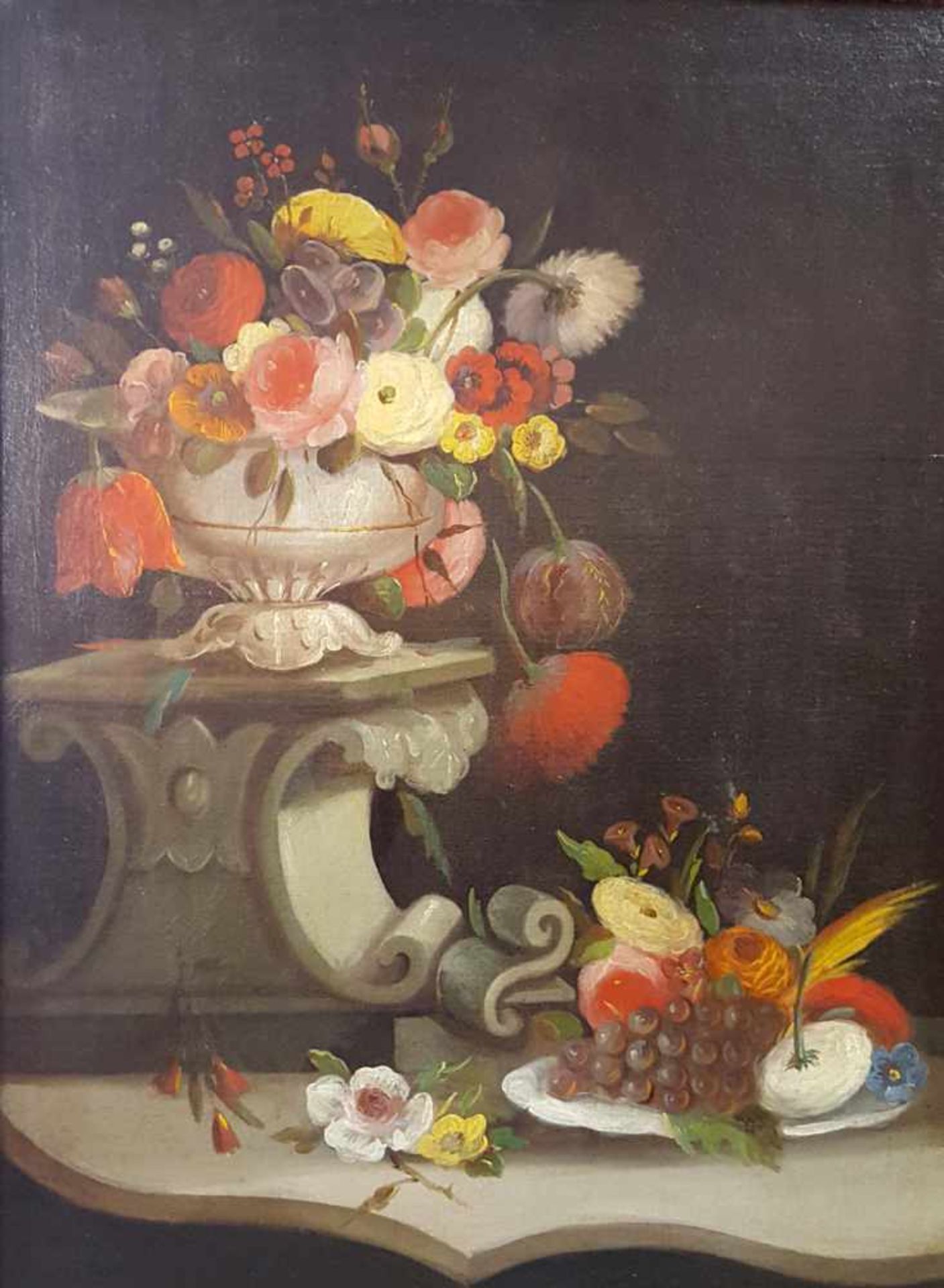 UNSIGNED (XVIII). Two still lifes with flowers, fruits and architectural elements. - Image 2 of 4