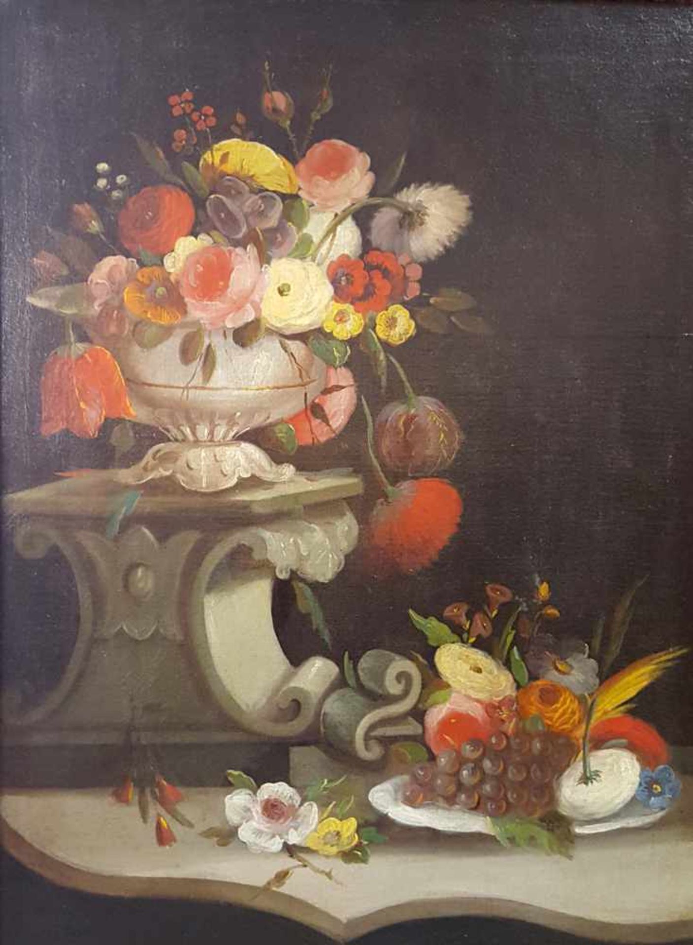 UNSIGNED (XVIII). Two still lifes with flowers, fruits and architectural elements. - Bild 2 aus 4