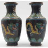 A pair of Cloisonné vases, 5-claw dragon. Probably China, old.<