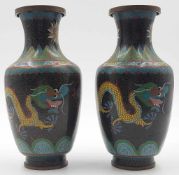 A pair of Cloisonné vases, 5-claw dragon. Probably China, old.<