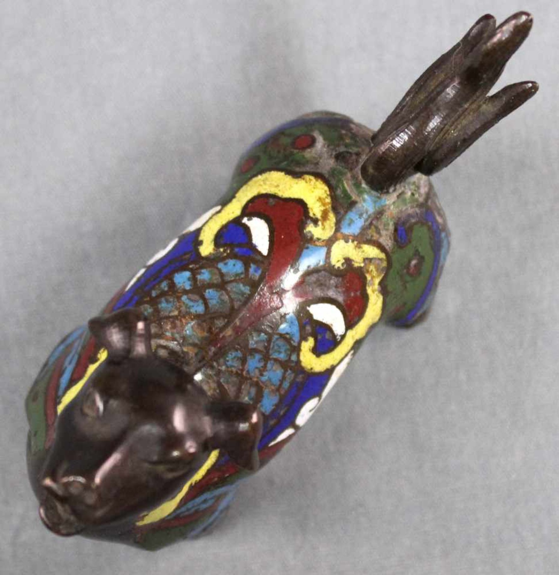 Bronze dog with cloisonne. Proably China old. 10 cm long. - Image 6 of 7