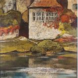 Siegfried RISCHAR (1924-2009). Houses on a river.