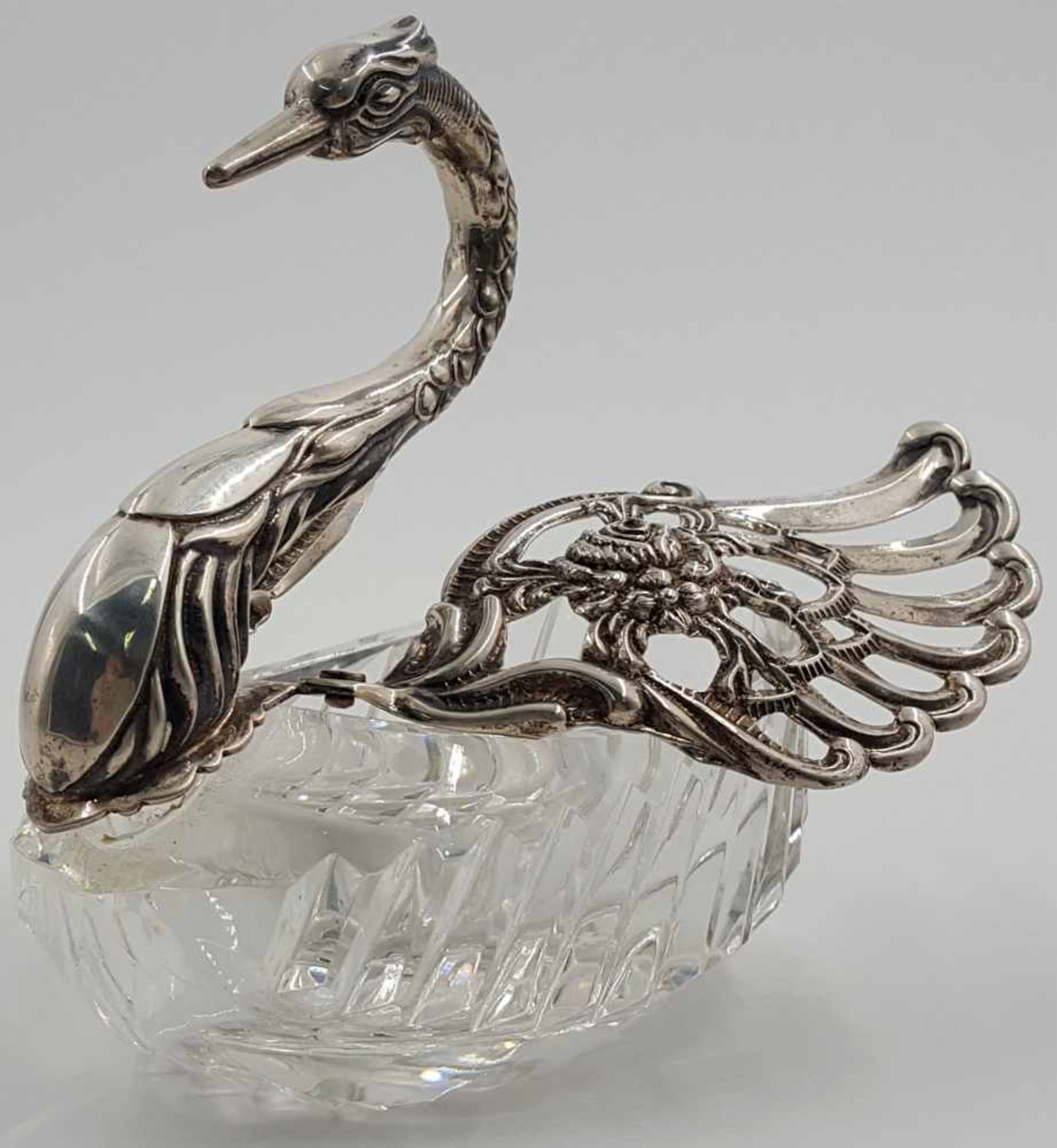 Swan vessel. Swan 835 silver. Lead crystal glass body. - Bild 6 aus 9