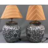 2 ginger pots converted into lamps. Porcelain. Proably China.