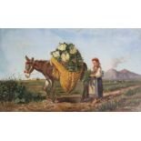 INDISTINCTLY SIGNED (XIX). Donkey with flower girl in front of Vesuvius, 1871.