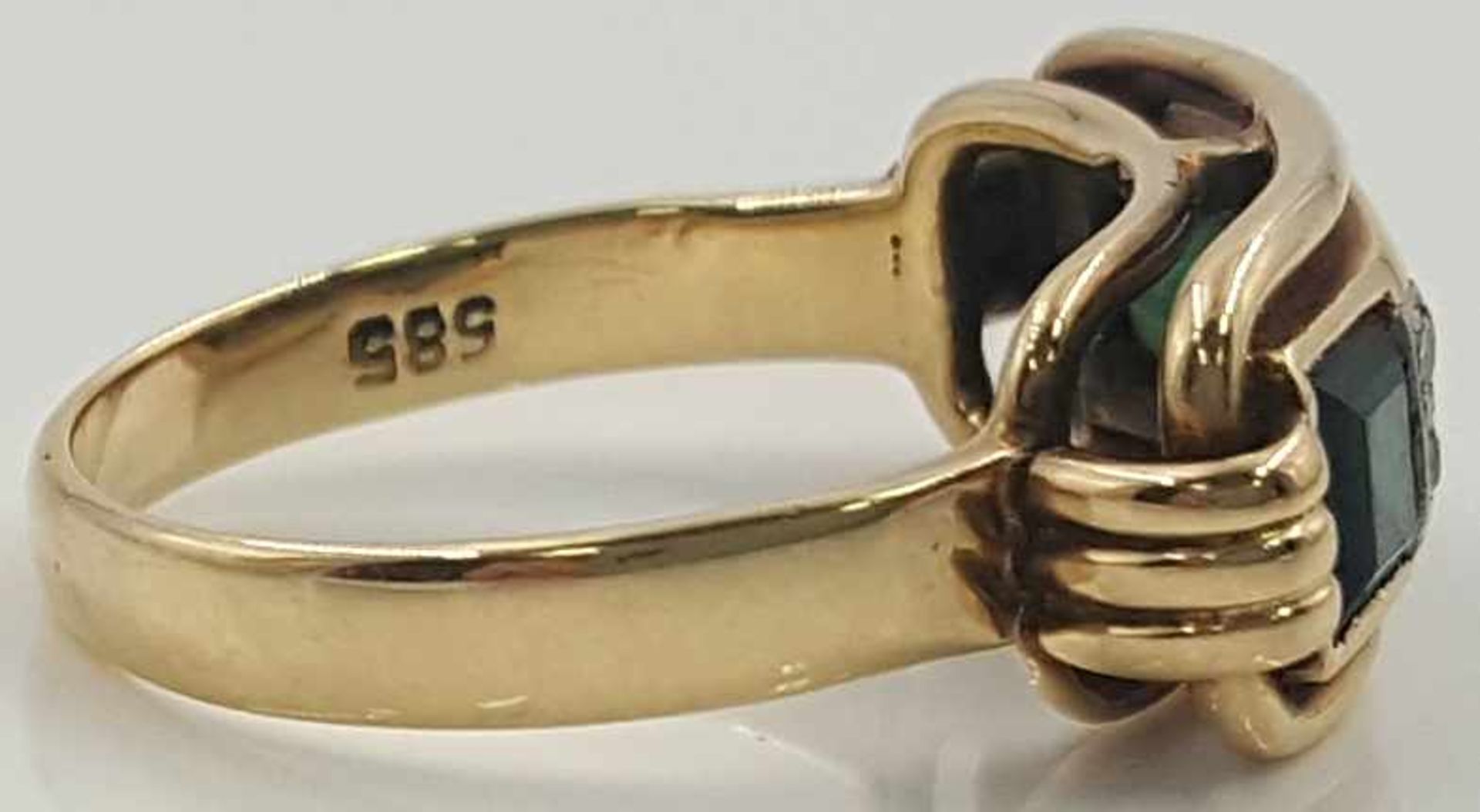 Ring, yellow gold 585, et al. With 3 green gemstones. - Bild 5 aus 7