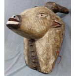 Mask. Animal Head. Bull, cow? Africa. Wood and leather?