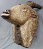 Mask. Animal Head. Bull, cow? Africa. Wood and leather?