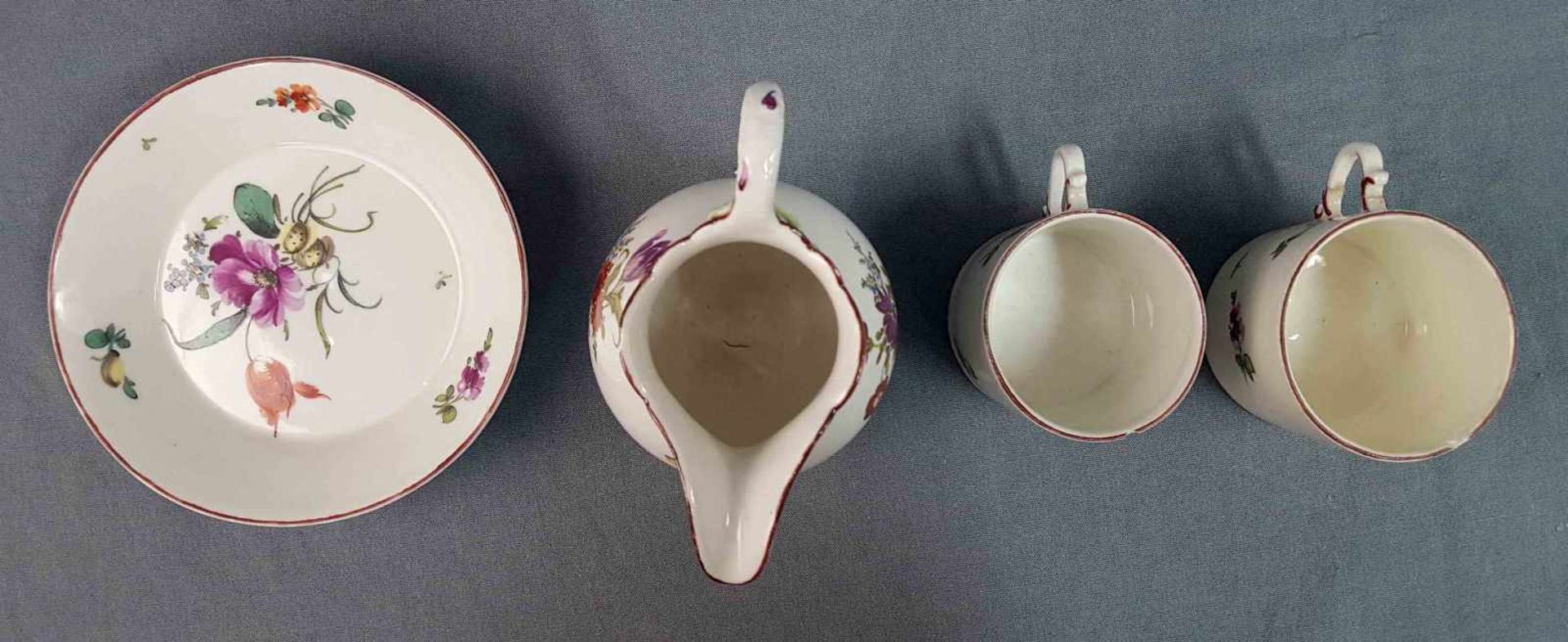 Ludwigsburg porcelain. 2 cups, saucer, milk jug. - Image 6 of 8
