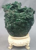 Vase. Green agate. Carved. Imperial dragon. Proably China.