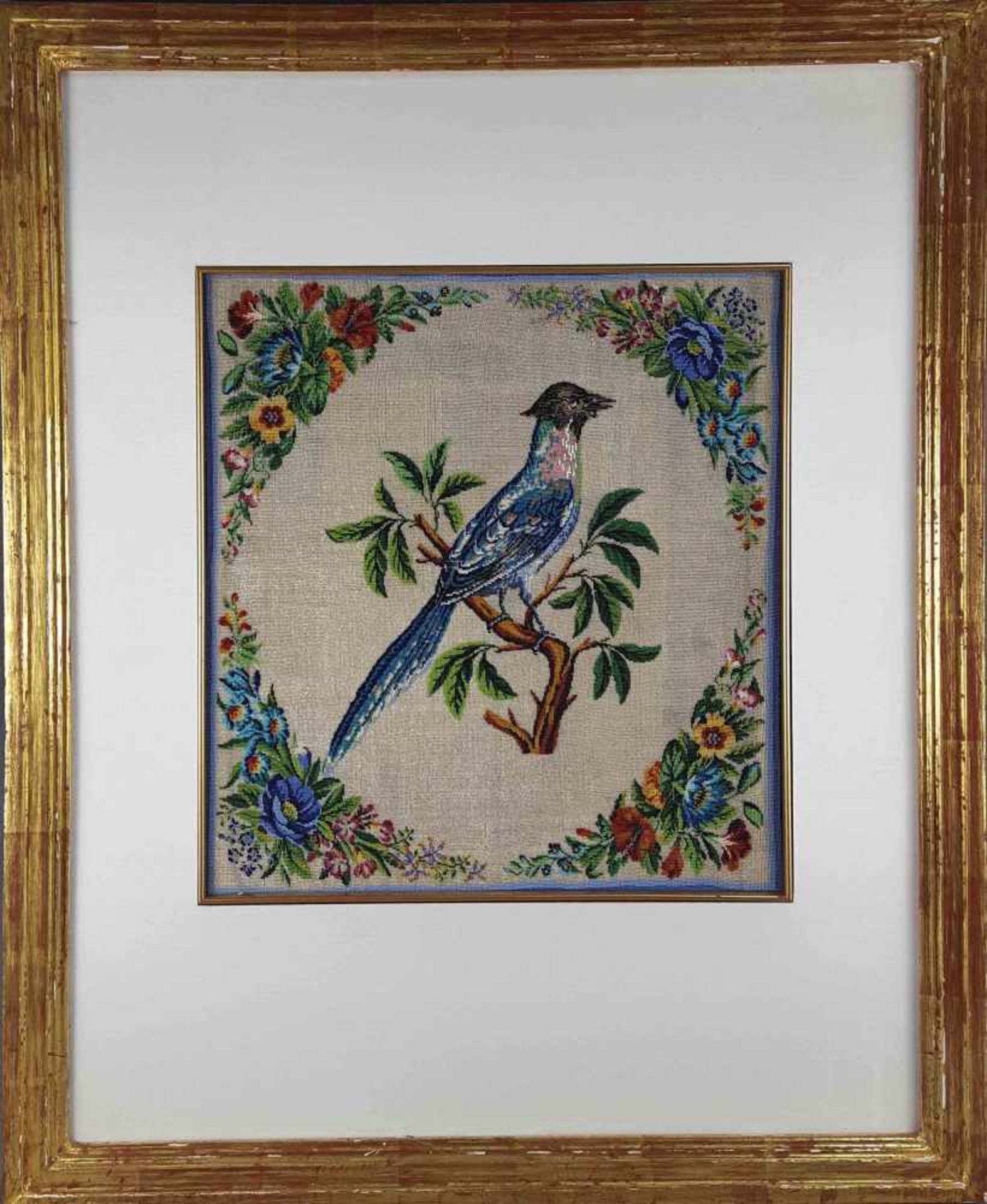 Beadwork Embroidery. Europe. Antique, 19th century. Blue Jay? - Bild 2 aus 4