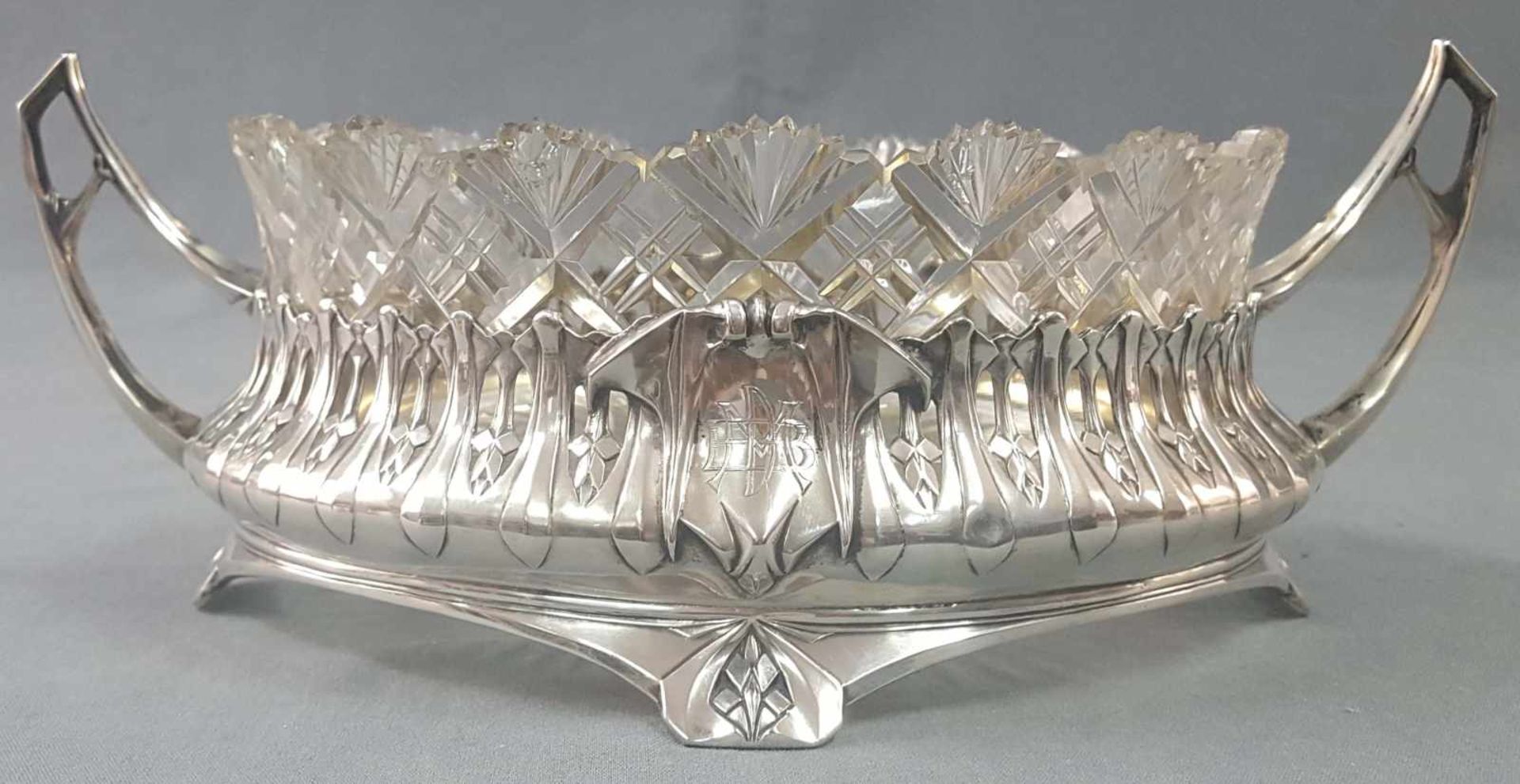 Jardiniere. Silver with original lead crystal glas insert. - Image 6 of 12