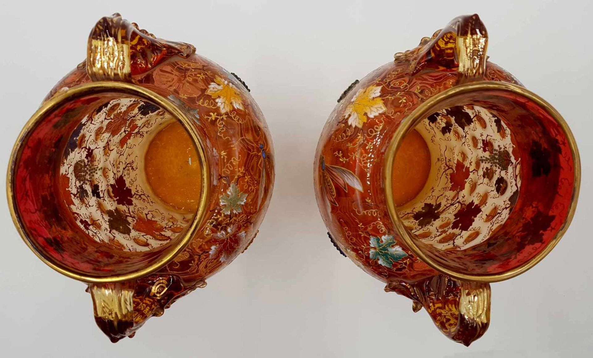 A pair of glass vases with enamel. Decor insects and wine. - Bild 7 aus 11