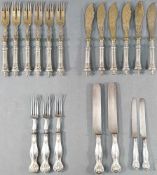 Fish cutlery, partly gilded, for 6 people, silver 800.