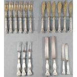 Fish cutlery, partly gilded, for 6 people, silver 800.