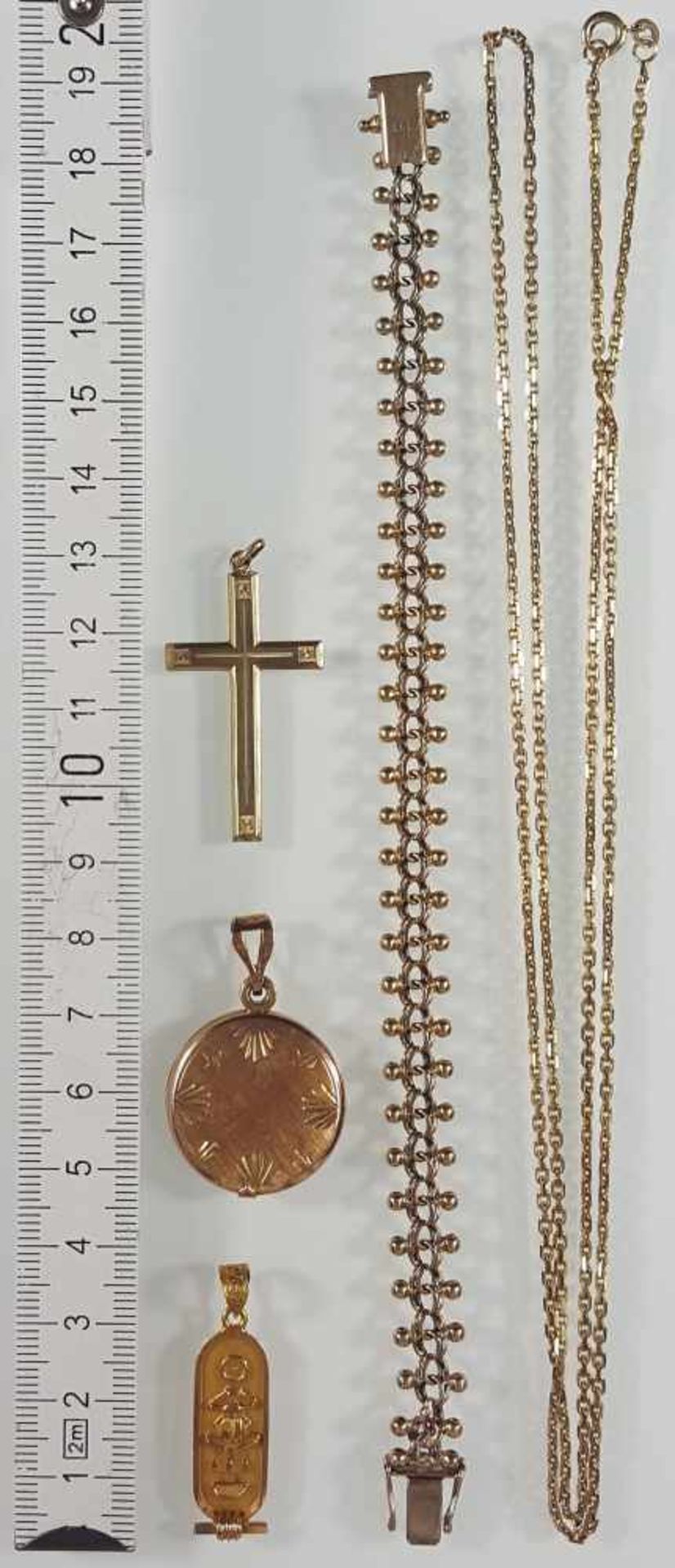 333 yellow gold. Bracelet, chain and 3 pendants. - Bild 3 aus 11