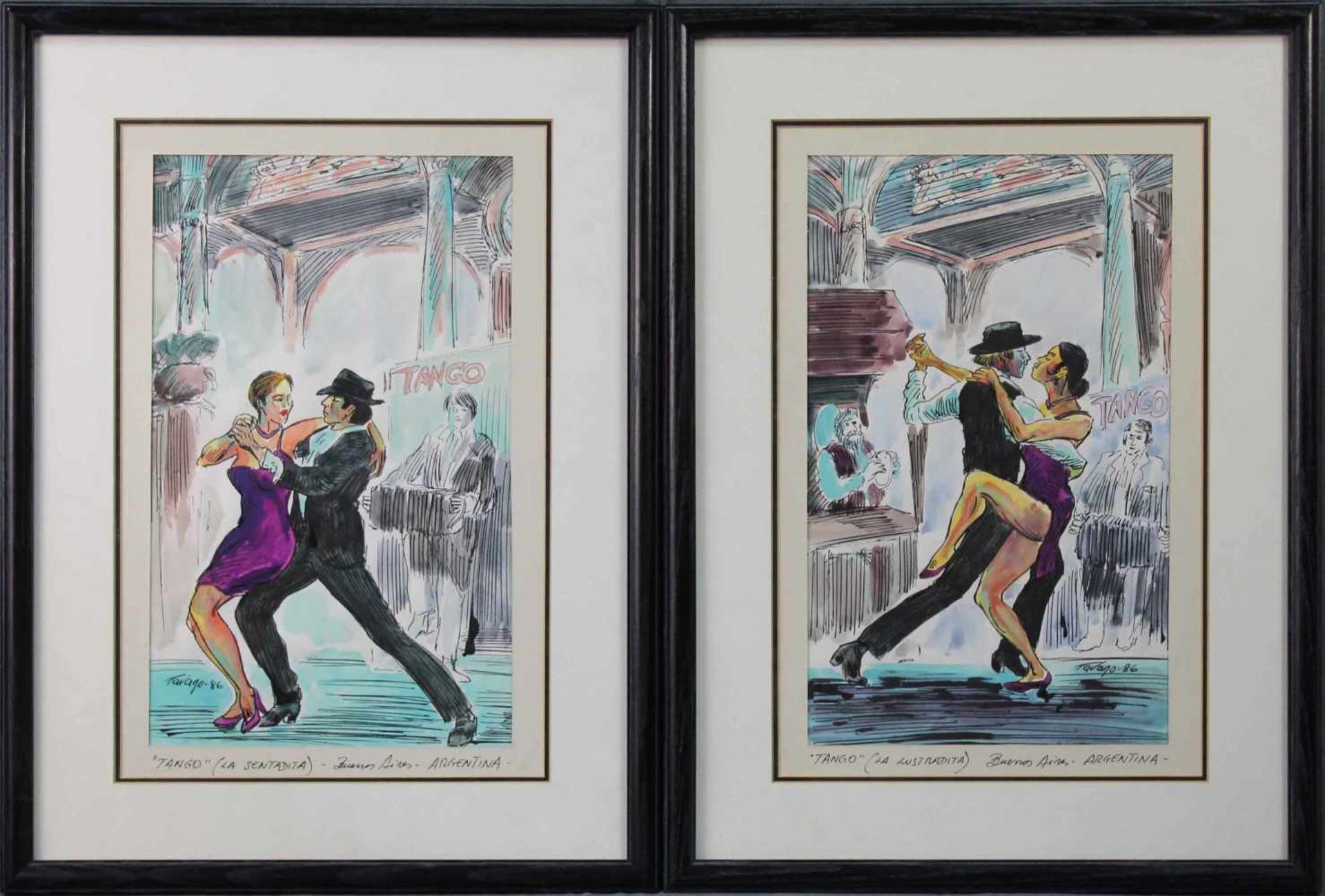 Carlos TAVANO (XX). Two watercolors. "Tango". 1986.