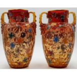 A pair of glass vases with enamel. Decor insects and wine.