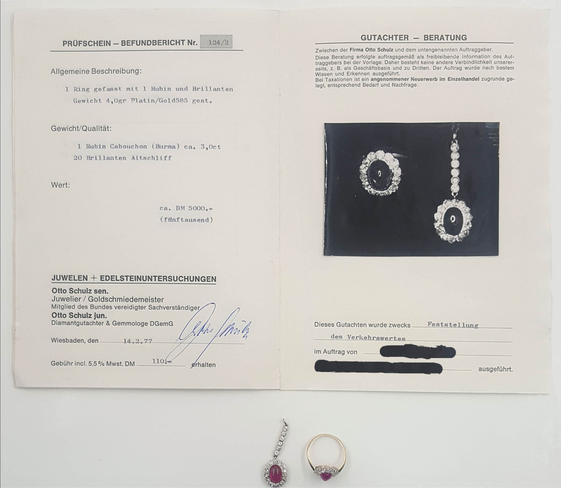 Set. Ring with ruby (Burma) and 14 diamonds. - Image 13 of 13