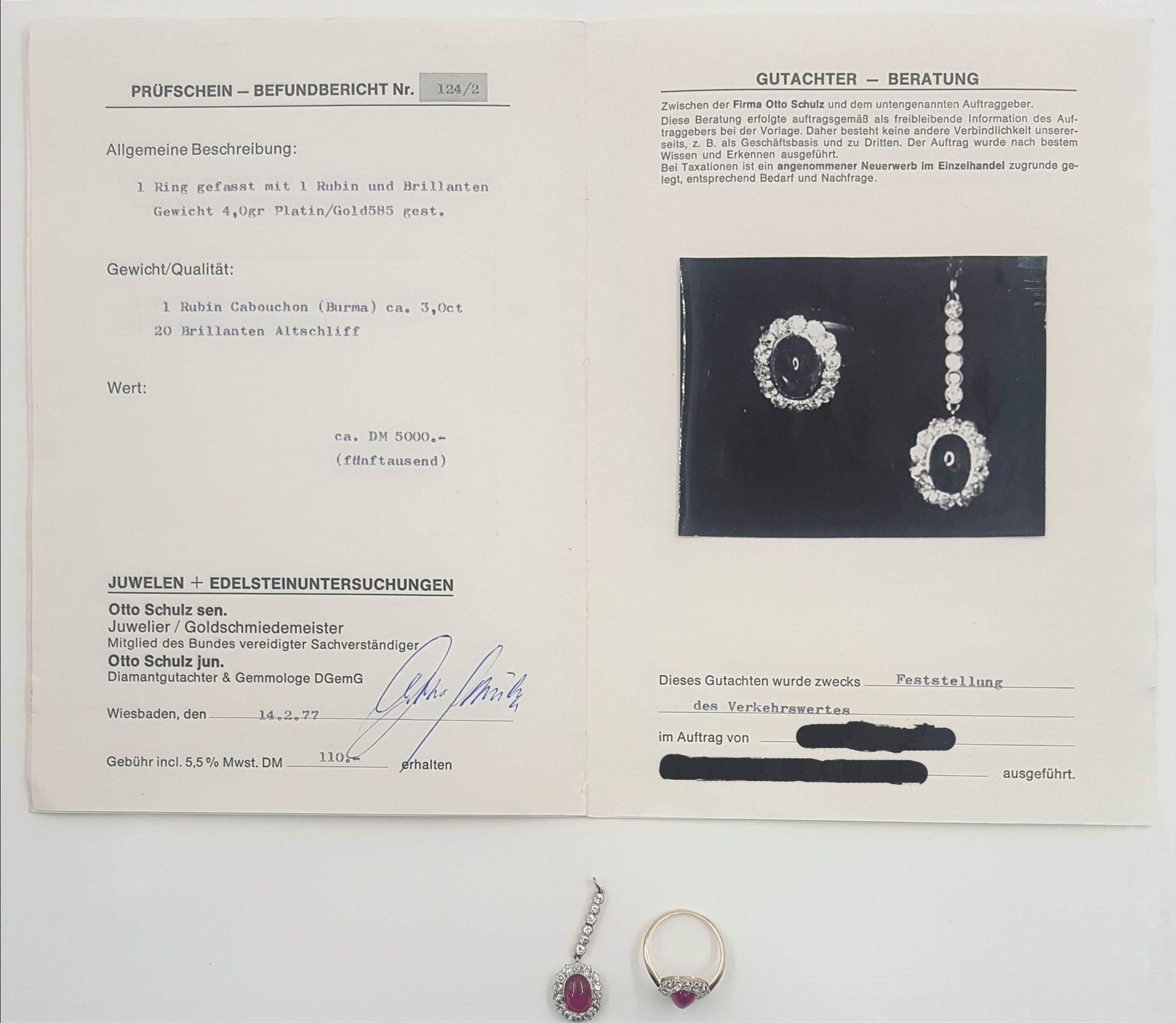 Set. Ring with ruby (Burma) and 14 diamonds. - Bild 13 aus 13