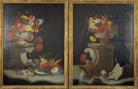 UNSIGNED (XVIII). Two still lifes with flowers, fruits and architectural elements.