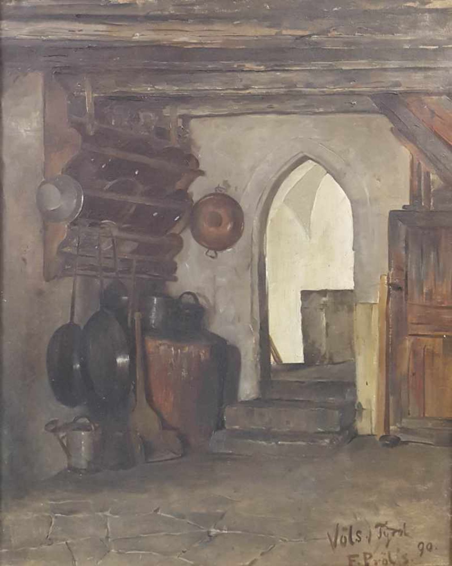 Friedrich Anton PRÖLSS (1855 - 1934). "Völs i. Tirol". Tyrolean interior.<b