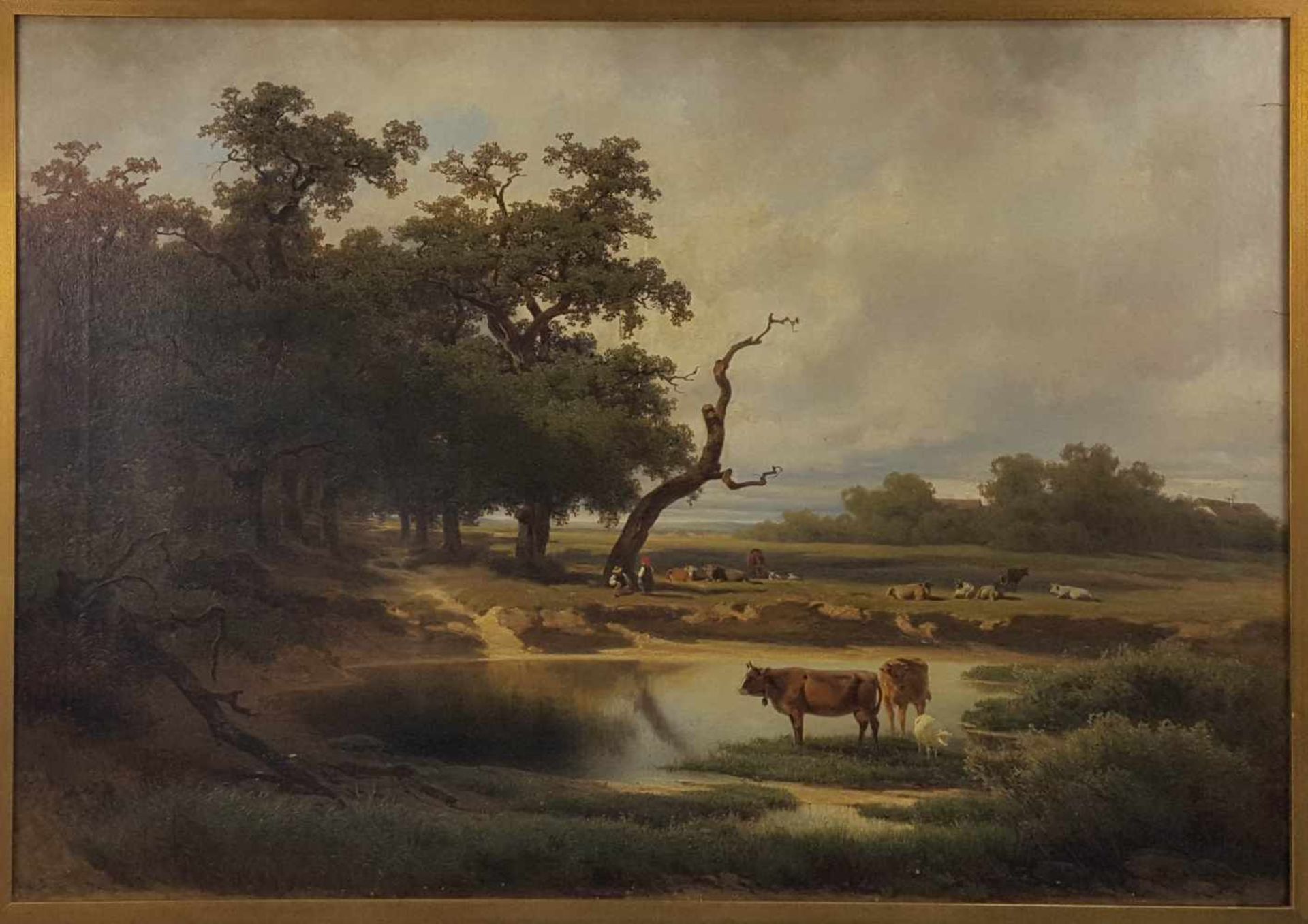 Melchior FRITSCH (1826-1889). Grazing cows by a pond. - Image 2 of 6