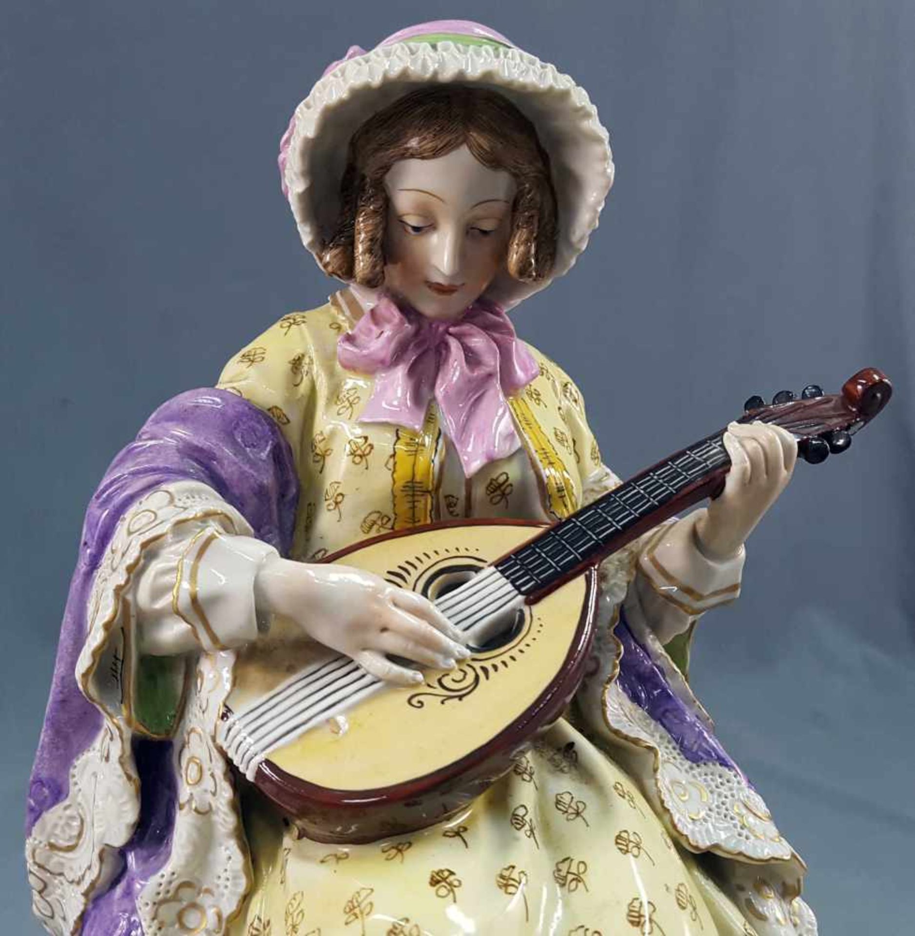 Porcelain figure, lady with lute, Dresden. - Image 2 of 9