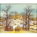 Ivan LACKOVIC (1932-2004). Winter sun over snow-covered village.