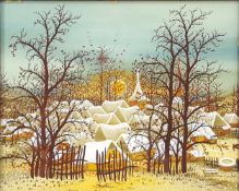 Ivan LACKOVIC (1932-2004). Winter sun over snow-covered village.