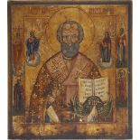 ICON PAINTER (XVIII - XIX). ''Saint Nicholas of Myra'' with 6 companion figures.