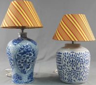 2 vases converted into lamps. Proably China. One marked.