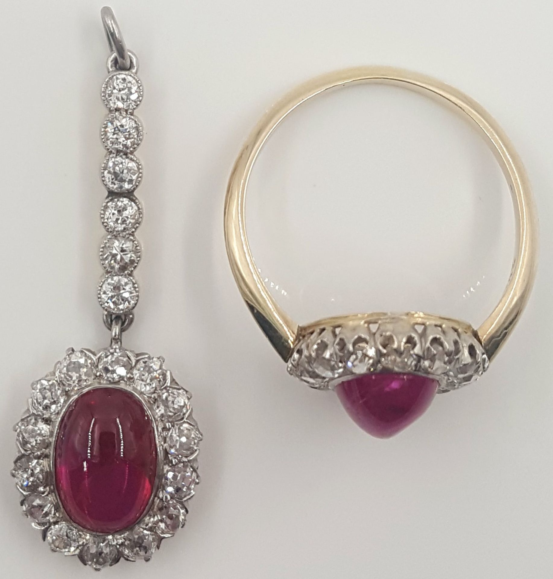 Set. Ring with ruby (Burma) and 14 diamonds. - Image 2 of 13