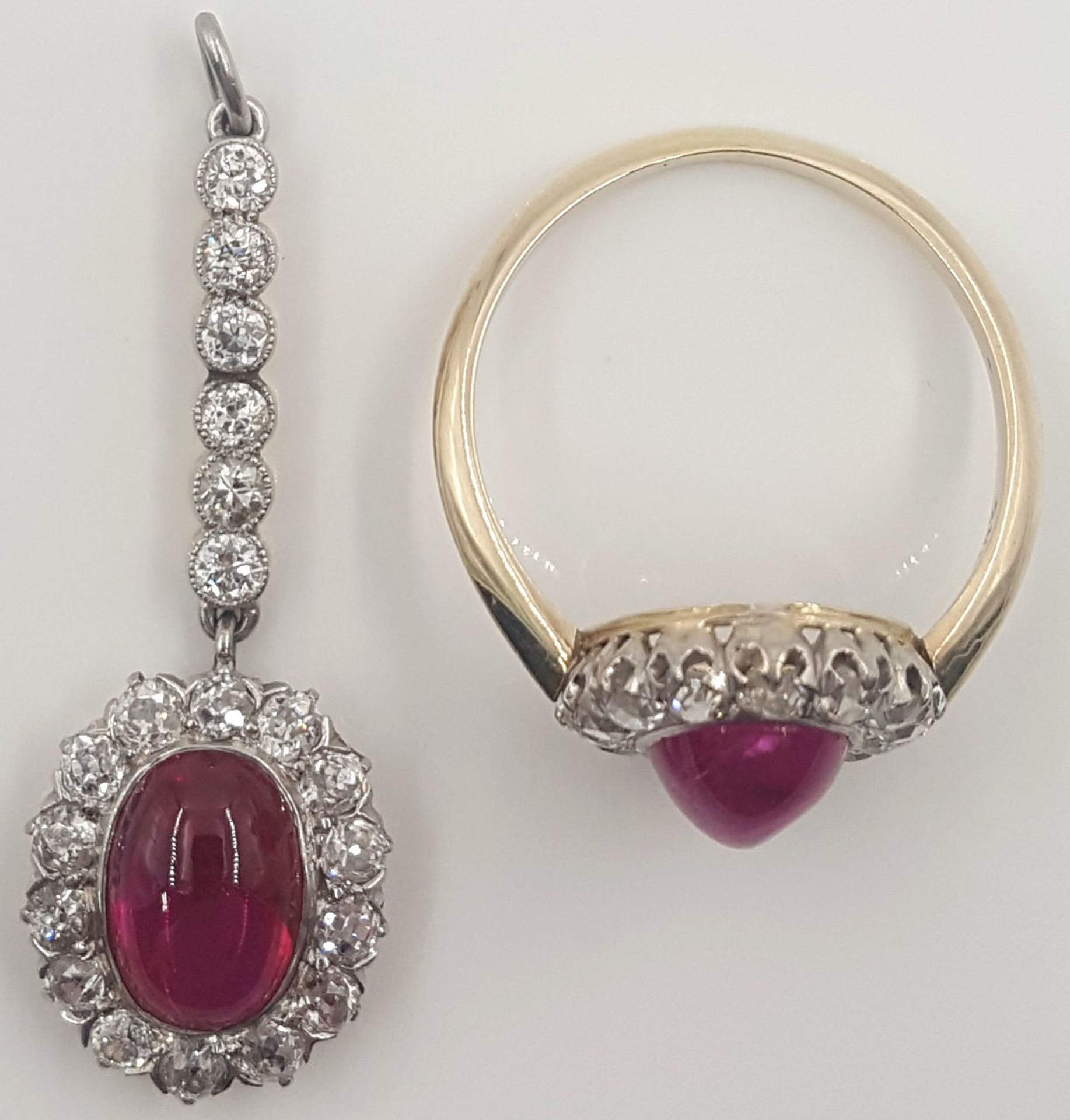Set. Ring with ruby (Burma) and 14 diamonds. - Bild 2 aus 13