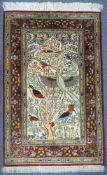 Qom silk pictorial rug. Paradise Garden. Very fine knotting.