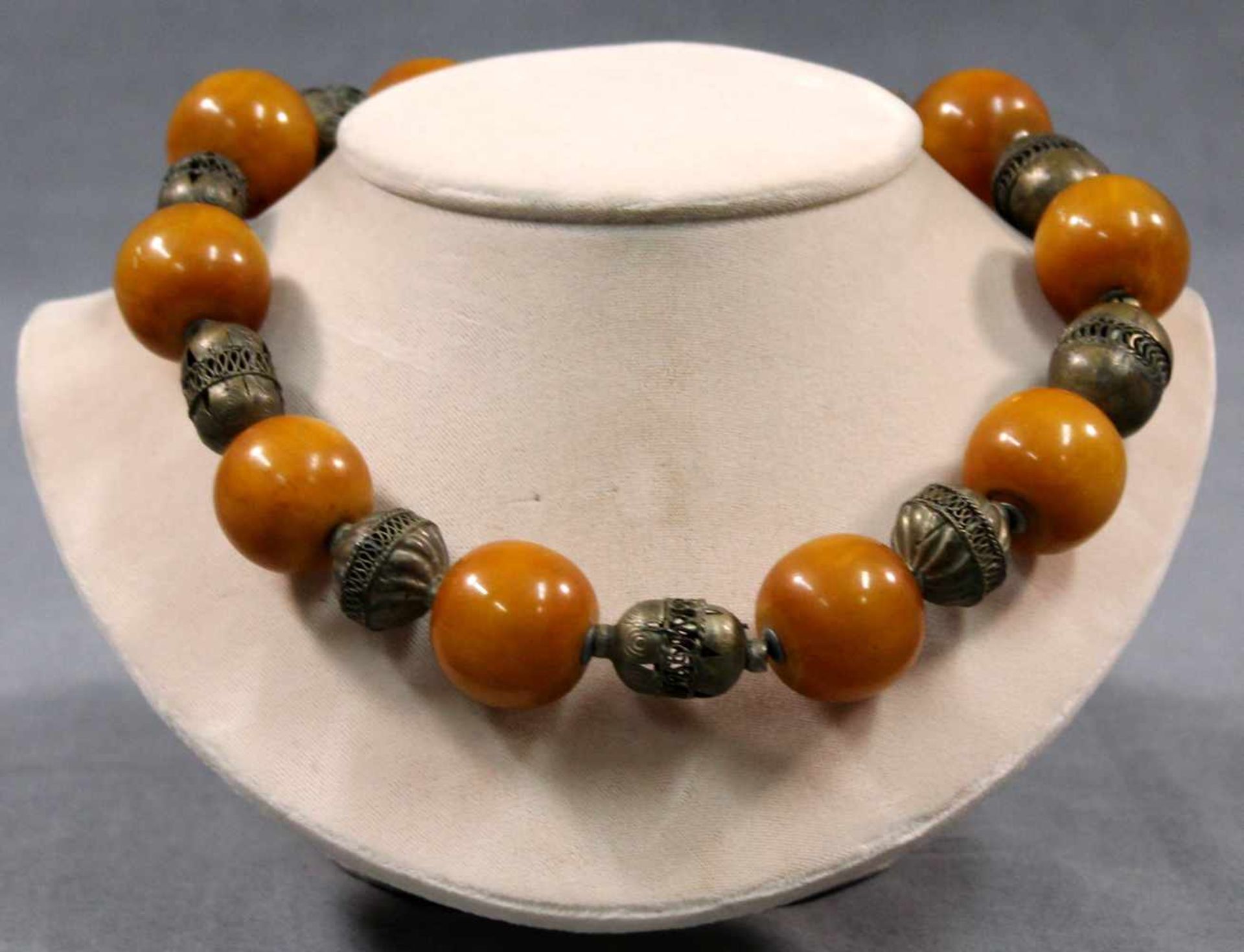 Amber necklace. Intermediate balls probably silver. Egypt.