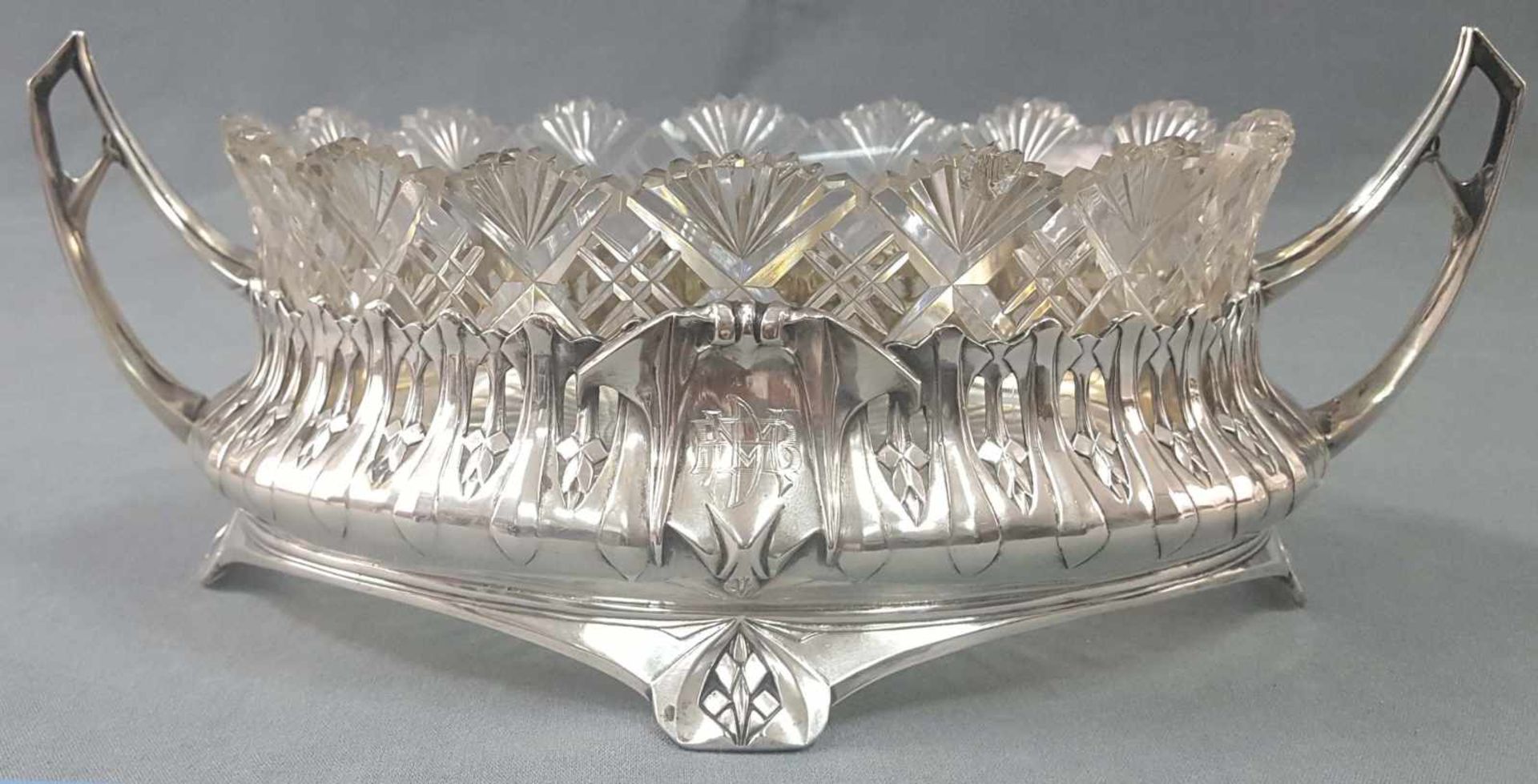 Jardiniere. Silver with original lead crystal glas insert.