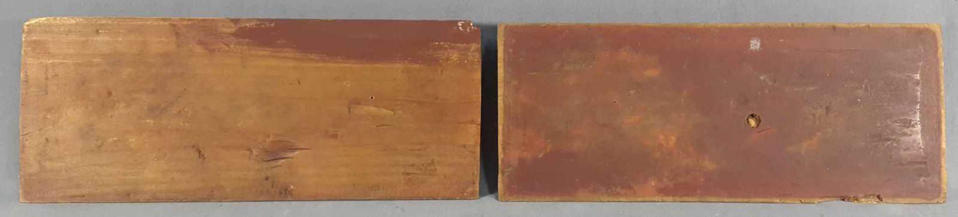 2 wood panels China, probably old. Carved and overlaid with red and gold. - Bild 4 aus 4